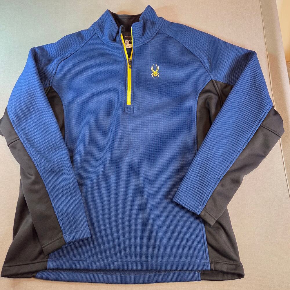Spyder Men’s XXL 1/4 Zip Pullover Blue Black Yellow Performance Fleece